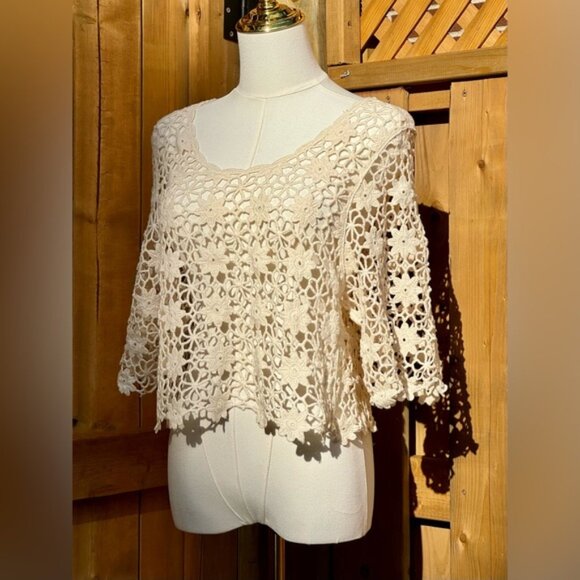 🆕 FARM Rio 🧿 NWOT Off White Crochet Crop Top, Sz Sm - Picture 7 of 13